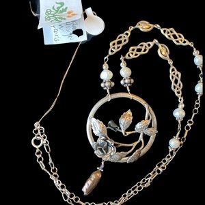 Vintage Sterling Deco Rose Necklace